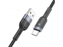 Кабель USB - Type-C Hoco U117 (3A, с функцией интеллектуального отключения, оплетка ткань, 1.2 м) Черный