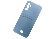 Чехол силиконовый Samsung A14 матовый цветной с визитницей голубой