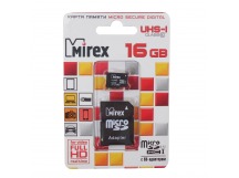 Карта памяти MicroSDHC 16GB Mirex, Class10, с адаптером SD