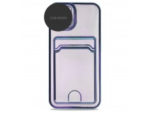 Чехол силиконовый iPhone 12 цветная окантовка с визитницей и защитой камеры синий