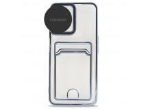 Чехол силиконовый iPhone 13 Pro цветная окантовка с визитницей и защитой камеры голубой