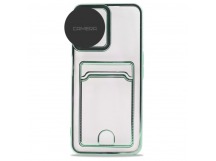 Чехол силиконовый iPhone 14 Pro цветная окантовка с визитницей и защитой камеры зеленый