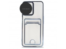 Чехол силиконовый iPhone 12 Pro цветная окантовка с визитницей и защитой камеры голубой