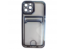 Чехол силиконовый iPhone 12 Pro цветная окантовка с визитницей и защитой камеры голубой