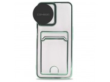 Чехол силиконовый iPhone 12 Pro цветная окантовка с визитницей и защитой камеры зеленый