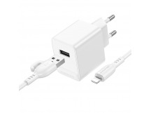 Адаптер сетевой Borofone BAS11A +кабель Apple Lightning (белый)