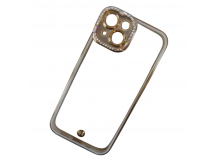 Чехол силиконовый iPhone 14 ободок со стразами и защитой камеры белый