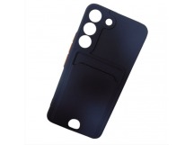 Чехол силиконовый Samsung S22 матовый цветной с визитницей темно-синий