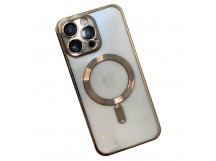 Чехол силиконовый iPhone 13 Pro цветная окантовка с Magsafe золотой