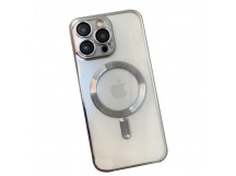 Чехол силиконовый iPhone 13 Pro цветная окантовка с Magsafe серебристый