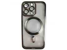 Чехол силиконовый iPhone 13 Pro цветная окантовка с Magsafe серебристый