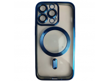 Чехол силиконовый iPhone 13 Pro цветная окантовка с Magsafe синий