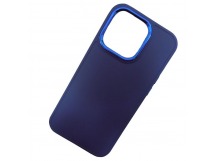Чехол силиконовый iPhone 15 Pro Max матовый с ободком синий