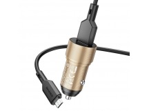 Автомобильное ЗУ BOROFONE BZ19A + кабель Micro USB (1USB/QC 3.0/18W) золотистое
