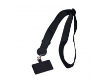 Шнурок текстильный на шею с карабином (плоский широкий) (black) (225720)