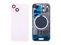 Задняя крышка для iPhone 15 (A3090) в сборе со стеклом камеры Розовый (стекло, монолит, MagSafe, логотип) - Премиум