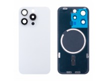 Задняя крышка для iPhone 15 Pro (A3102) в сборе со стеклом камеры Белый (стекло, монолит, MagSafe, логотип) - Премиум