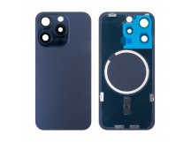 Задняя крышка для iPhone 15 Pro (A3102) в сборе со стеклом камеры Синий (стекло, монолит, MagSafe, логотип) - Премиум