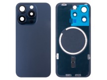 Задняя крышка для iPhone 15 Pro (A3102) в сборе со стеклом камеры Синий (стекло, монолит, MagSafe, логотип) - Премиум