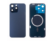 Задняя крышка для iPhone 15 Pro Max (A3106) в сборе со стеклом камеры Синий (стекло, монолит, MagSafe, логотип) - Премиум
