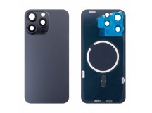 Задняя крышка для iPhone 15 Pro Max (A3106) в сборе со стеклом камеры Черный (стекло, монолит, MagSafe, логотип) - Премиум