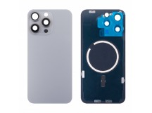 Задняя крышка для iPhone 15 Pro Max в сборе со стеклом камеры Серый (стекло, MagSafe, логотип) - Премиум