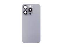 Задняя крышка для iPhone 15 Pro в сборе со стеклом камеры Серый (стекло, MagSafe, логотип) - Премиум