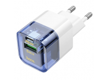 Адаптер Сетевой Hoco C131a USB/Type-C 30W (transparent blue) (222415)