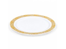 Тарелка кристалл пластик десертная D230мм (6шт) белая с золотой каймой Complement 1/20/40уп