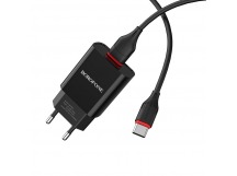 Адаптер Сетевой с кабелем Borofone BA20A Sharp (повр. уп.) USB 2,1A/10W (USB/Type-C) (black)(223526)