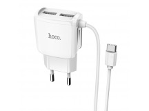 Адаптер Сетевой с кабелем Hoco C59A Mega Joy (повр. уп.) 2USB 2,4A/10W (USB/Type-C) (white) (223457)
