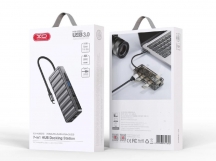 Адаптер-хаб XO HUB016 7в1 (USB3.0+2*USB2.0+HDMI+Type-С+RJ45+VGA), серый