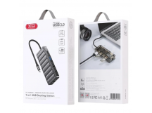 Адаптер-хаб XO HUB016 7в1 (USB3.0+2*USB2.0+HDMI+Type-С+RJ45+VGA), серый