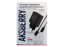 Сетевое ЗУ AKSBERRY T43 + кабель Type C (PD/20W/QC 3.0) черное