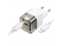 СЗУ HOCO C131A Platinum (1-USB 18W/1-Type-C 30W,PD) + Lightning кабель (1м) (белый)