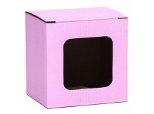 Коробка подарочная гофрокартон 120*120*95мм квад/розовая складная с окном 1/10/100шт