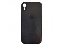 Чехол силиконовый iPhone XR кожа с лого черный