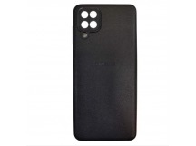 Чехол силиконовый Samsung A12 кожа с лого черный