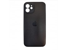 Чехол силиконовый iPhone 12 кожа с лого черный