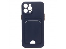 Чехол силиконовый iPhone 15 Pro Max матовый цветной с визитницей темно-синий