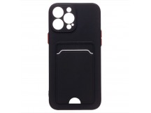 Чехол силиконовый iPhone 15 Pro Max матовый цветной с визитницей черный