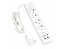 Сетевой фильтр Cablexpert Exnovo, 4 розетки 16А, 3.5кВт, L=2,0м, 4гн.USB 2.4A, белый