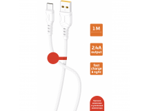 USB кабель шт.USB (A) - шт.Type-C 1м, 2,4A, ПВХ, белый GP06T "GoPower"