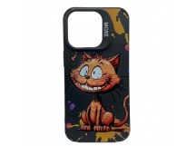Чехол iPhone 14 Pro Креатив Улыбающийся Котик Черный