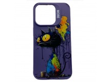 Чехол iPhone 13 Pro Креатив Кот со стаканом Фиолетовый