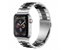 Ремешок - ApW36 металл блочный на застежке Apple Watch 42/44/45/49мм (silver/black) (230507)