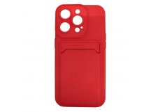 Чехол силиконовый iPhone 14 Pro матовый цветной с визитницей красный