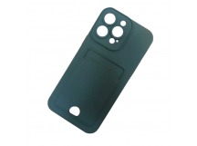 Чехол силиконовый iPhone 14 Pro матовый цветной с визитницей темно-зеленый