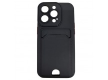 Чехол силиконовый iPhone 14 Pro матовый цветной с визитницей черный