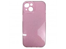 Чехол силиконовый iPhone 15 блестки с защитой камеры розовый